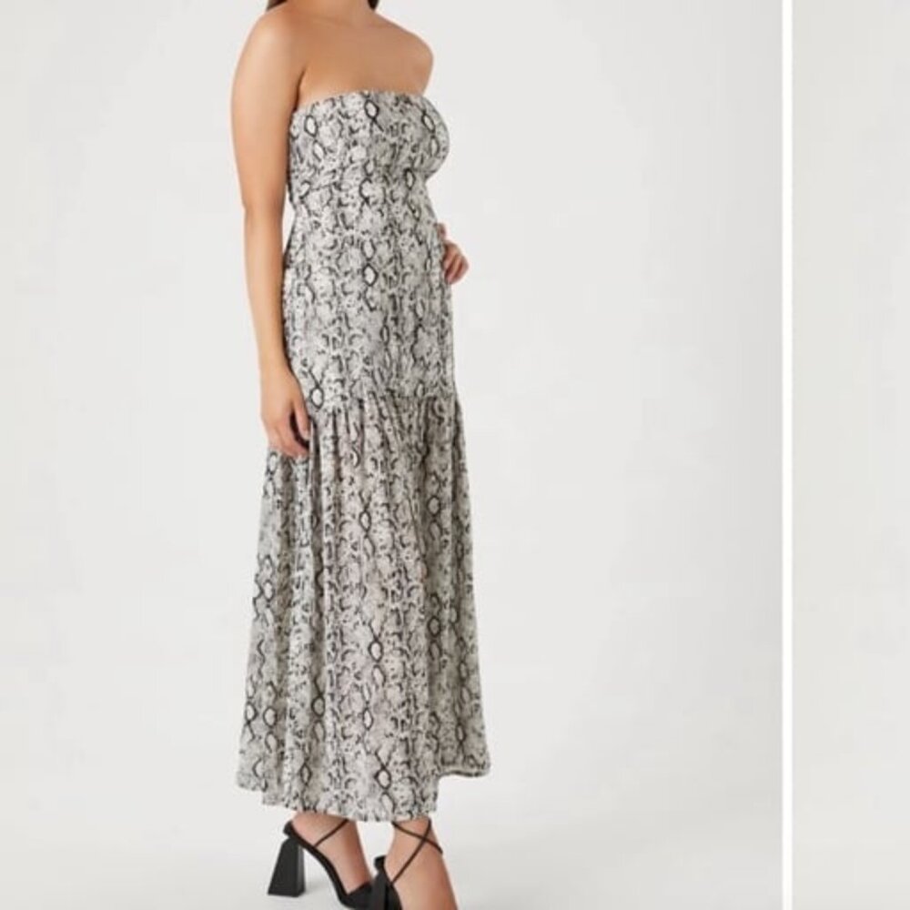 NWT- Forever21 - Snake print strapless drop waist chiffon mesh maxi dress - Picture 7 of 10